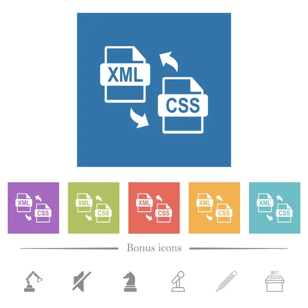Xml Css File Conversion Flat White Icons Square Backgrounds Bonus — Stock Vector