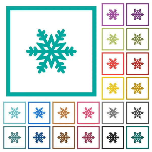 Schneeflocke Flache Farbe Symbole Mit Quadrantenrahmen Auf Weißem Hintergrund — Stockvektor