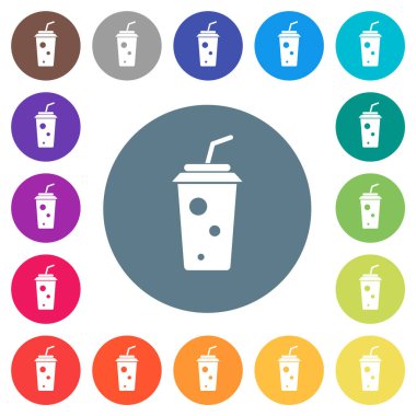 Yuvarlak renkli arka planda saman gibi düz beyaz simgelerle meşrubat. 17 arkaplan renk varyasyonu dahil.