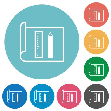 Yuvarlak arkaplan üzerinde düz beyaz simgeler çizme araçları
