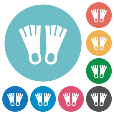 Yüzgeçler düz beyaz simgeler yuvarlak renk arkaplan