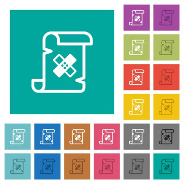 Sade kare arkaplanlarda betik yaması çok renkli düz simgeler. Uçan veya etkin efektler için beyaz ve koyu simge varyasyonları.