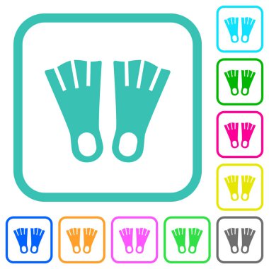 Flippers beyaz arkaplan üzerinde eğimli sınırlarda canlı renkli düz simgeler