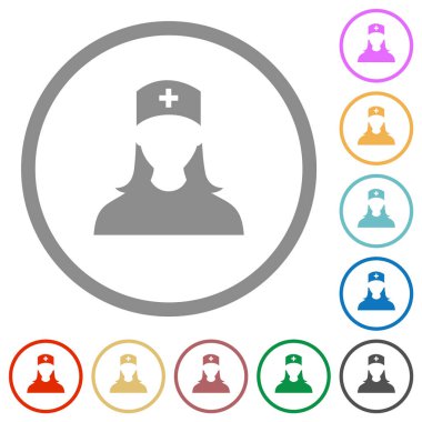 Hemşire avatar düz renk simgeleri beyaz arkaplanda yuvarlak çizgiler