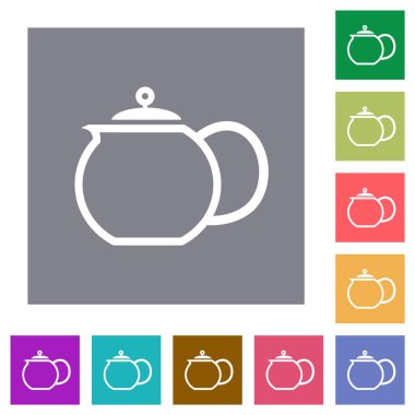 Basit renk kare arkaplan üzerinde çaydanlık ana hatları düz simgeler