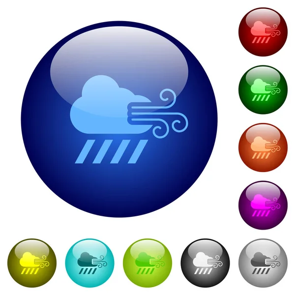 Windy Downpour Weather Icons Glass Buttons Multiple Colors Arranged Layer — Stock Vector