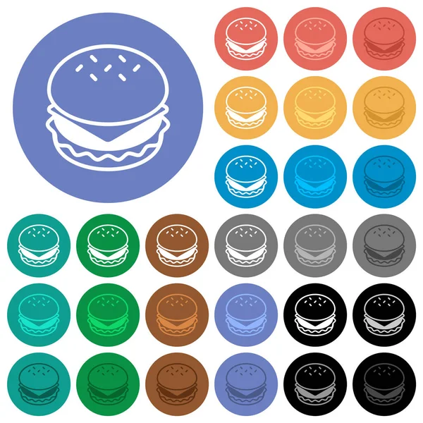 Cheeseburger Multi Icônes Plates Couleur Sur Des Fonds Ronds Inclus — Image vectorielle
