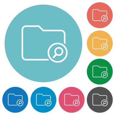 Dizin düz beyaz simgeleri yuvarlak renk arkaplanlarında bul