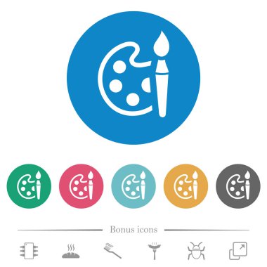 Boya seti yuvarlak renkli arka planda düz beyaz simgeler oluşturur. 6 bonus simgesi dahil.