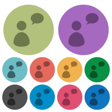 One talking person with oval bubble solid darker flat icons on color round background