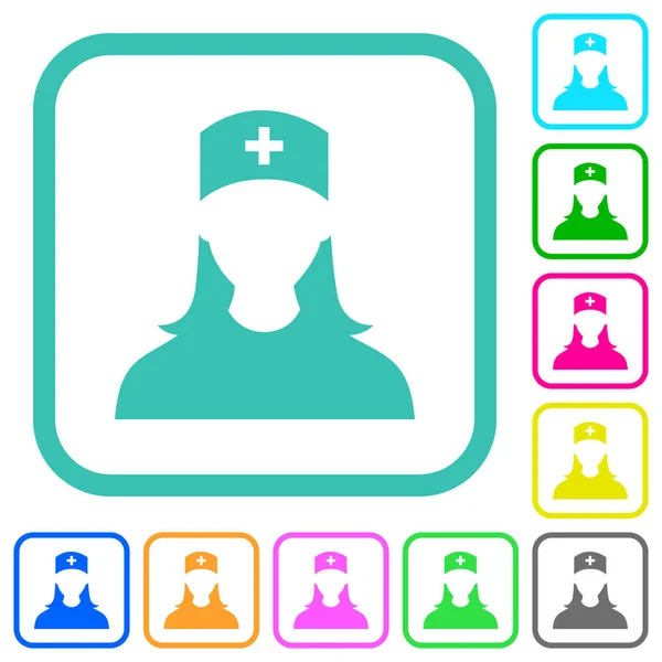 Pielęgniarka Avatar Żywe Kolorowe Płaskie Ikony Zakrzywionych Granicach Białym Tle — Wektor stockowy