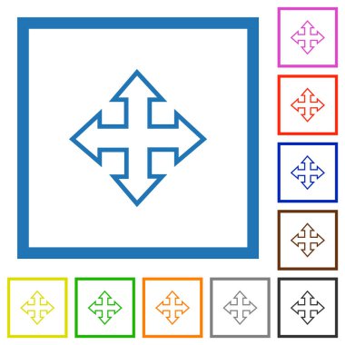 Beyaz arkaplanda kare çerçevelerdeki düz renk simgelerini taşı