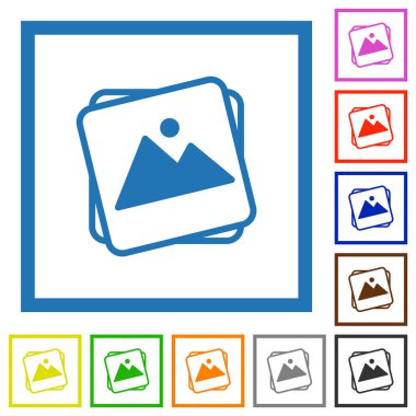 Beyaz arkaplanda kare çerçeveli düz renk simgeleri yığını