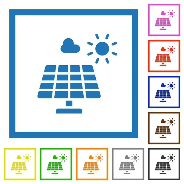 Solar Energy Flat Color Icons Square Frames White Background — Stockvektor