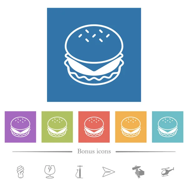 Cheeseburger Plat Icônes Blanches Dans Des Milieux Carrés Icônes Bonus — Image vectorielle