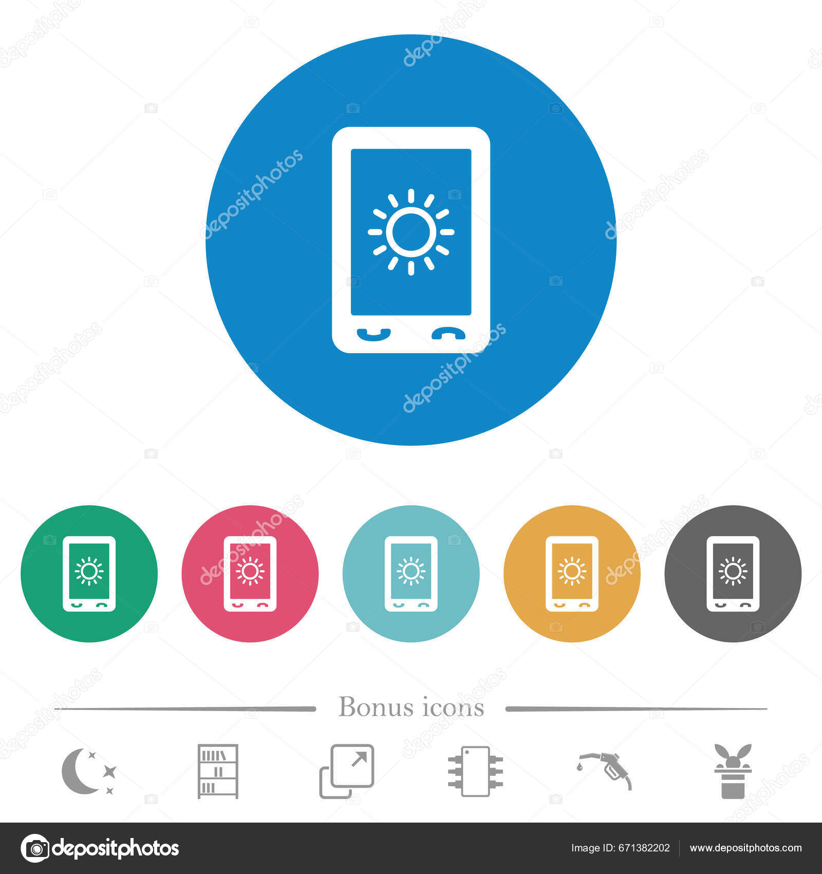 Mobile Display Brightness Flat White Icons Color Backgrounds Bonus ...