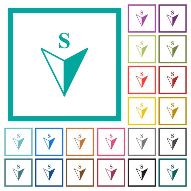 Beyaz arkaplanda çeyrek çerçeve ile güney yönündeki düz renk simgeleri