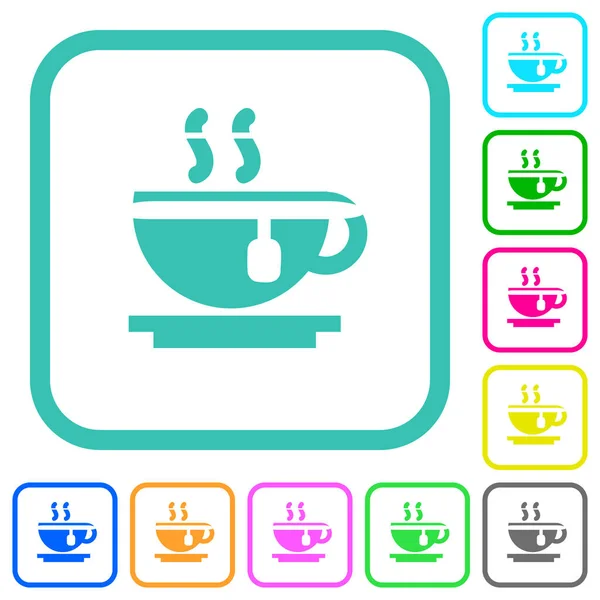 Cup Tea Vivid Colored Flat Icons Curved Borders White Background — Stock Vector