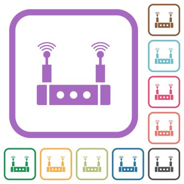 Wifi yönlendirici beyaz arkaplan üzerinde renkli yuvarlak kare çerçeveler basit simgeler