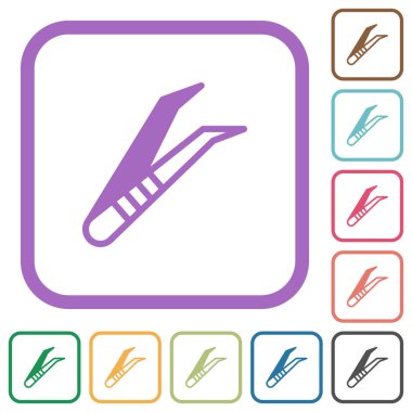 Tıbbi cımbızlar, beyaz arkaplanda yuvarlak kare çerçeveli basit simgeler