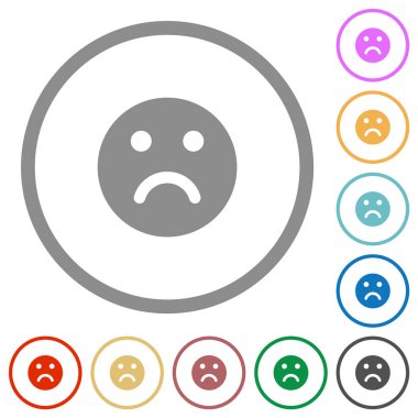 Üzücü duygu simgeleri düz düz renk simgeleri beyaz arkaplanda yuvarlak ana hatlar