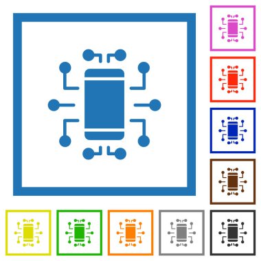 Beyaz arkaplanda kare çerçevelerde gömülü aygıt katı düz renk simgeleri