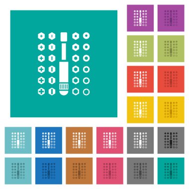 Tornavida parçaları düz arkaplanda çok renkli düz simgeler oluşturur. Uçan veya etkin efektler için beyaz ve koyu simge varyasyonları.