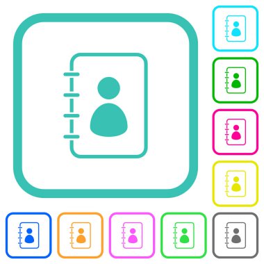 Spiral kişi kitabı beyaz arkaplan üzerinde eğimli sınırlarda canlı renkli düz simgeler