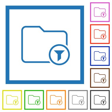 Beyaz arkaplanda kare çerçevelerdeki düz renk simgelerini filtrele