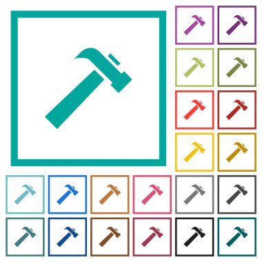 Beyaz arka plan üzerinde çeyrek çerçeveli eski çekiç düz renk simgeleri