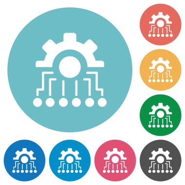 Mekanik düz beyaz simgeler yuvarlak renk arkaplan