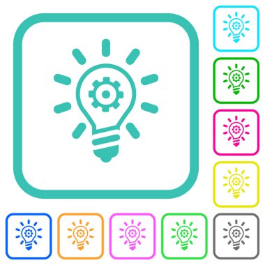 Beyaz arkaplan üzerindeki eğimli sınırlarda yenilik ana hatları canlı renkli düz simgeler