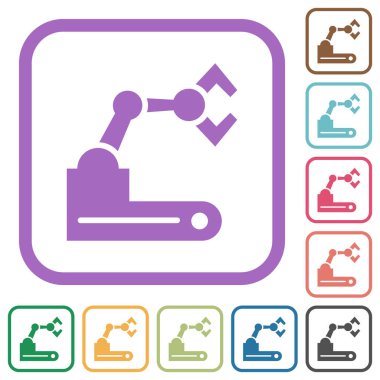 Beyaz arkaplanda renkli yuvarlak kare çerçeveli basit robot kol simgeleri