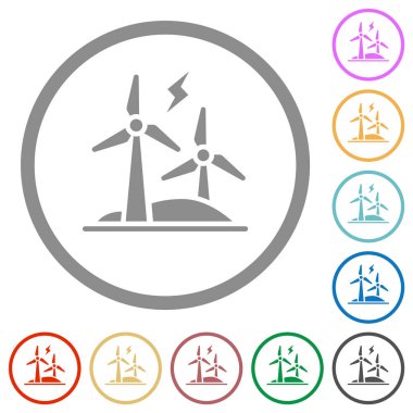 Rüzgâr enerjisi düz renk simgeleri beyaz arkaplanda yuvarlak hatlarda