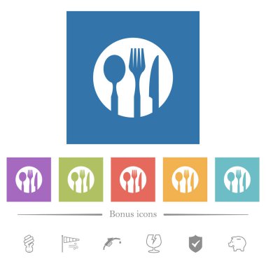 Masa takımı kare arkaplanlarda düz beyaz simgeler oluşturdu. 6 bonus simgesi dahil.