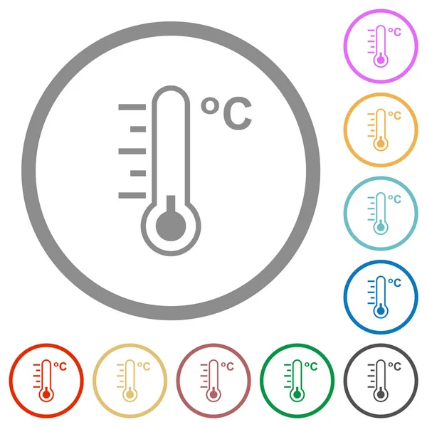 Celsius Thermometer Cold Temperature Flat Color Icons Outlines White Background — Stock Vector