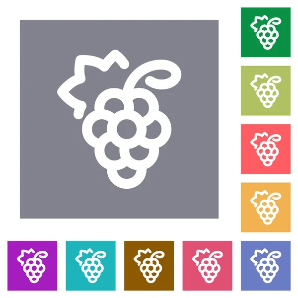 Виноград Плоские Иконки Простых Цветовых Квадратных Фонов — стоковый вектор