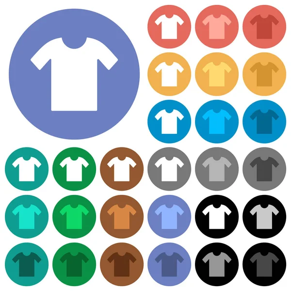 圆圆的背景上的T恤衫实色的多色扁平图标 包括白色 浅色和深色图标变化的悬停和活动状态效果 以及额外的阴影 — 图库矢量图片