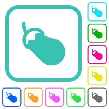 Beyaz arkaplanda kıvrımlı sınırlarda patlıcan katı renkli düz simgeler