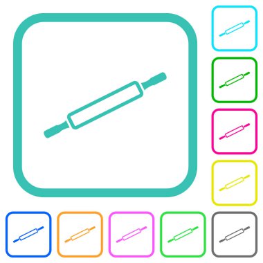 Beyaz arkaplan üzerindeki eğri kenarlıklarda yuvarlanan pin ana hatları canlı renkli düz simgeler