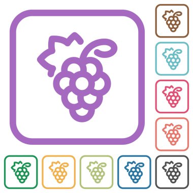 Üzümler beyaz arkaplanda yuvarlak kare çerçeveli basit simgeler