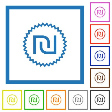 İsrail Yeni Shekel çıkartması beyaz arkaplan üzerindeki kare çerçevelerde düz renk simgelerini değiştir