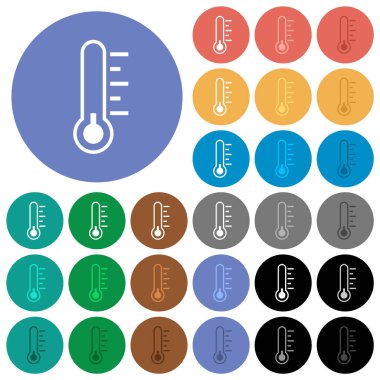 Termometre soğuk, çok renkli düz ikonlar yuvarlak arka planda. Uçma ve aktif durum efektleri için beyaz, açık ve koyu simge varyasyonları ve bonus gölgeler.