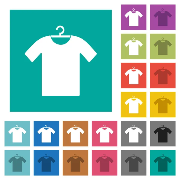 挂衣架上的T恤衫 平方背景上的彩色扁平图标 包括白色和深色图标变化的悬停或主动效果 — 图库矢量图片