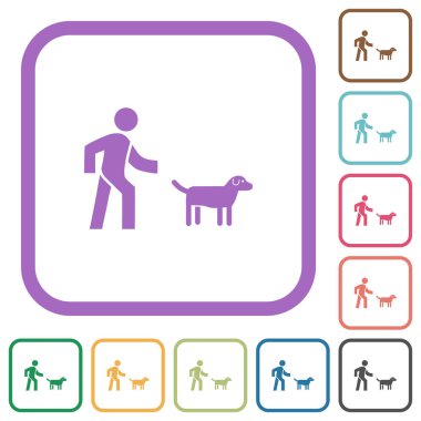 Beyaz arkaplanda, yuvarlak kare çerçeveli basit köpek yürütme simgeleri