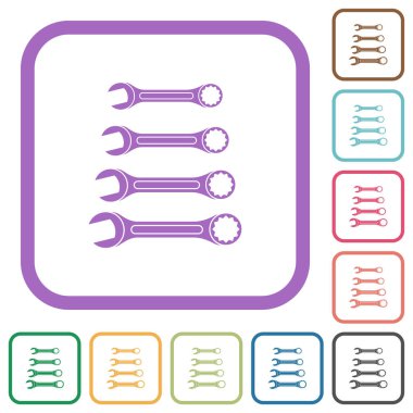 Anahtarlar kümesi beyaz arkaplan üzerinde renkli yuvarlak kare çerçeveler basit simgeler