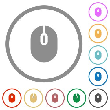 Beyaz arkaplanda yuvarlak hatlı bilgisayar faresi düz renk simgeleri