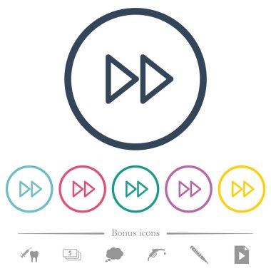 Hızlı ileri medya yuvarlak özetliyor renk simgeleri düz. 6 bonus simgeler dahil.