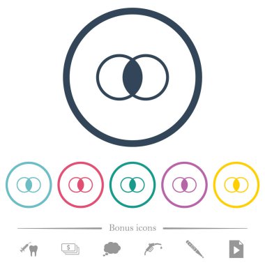 Çakışan öğeler düz renk simgeler yuvarlak özetliyor. 6 bonus simgeler dahil.