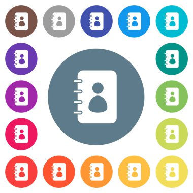 Yuvarlak renkli arka planlarda düz beyaz simgeler. 17 arkaplan renk varyasyonu dahil.